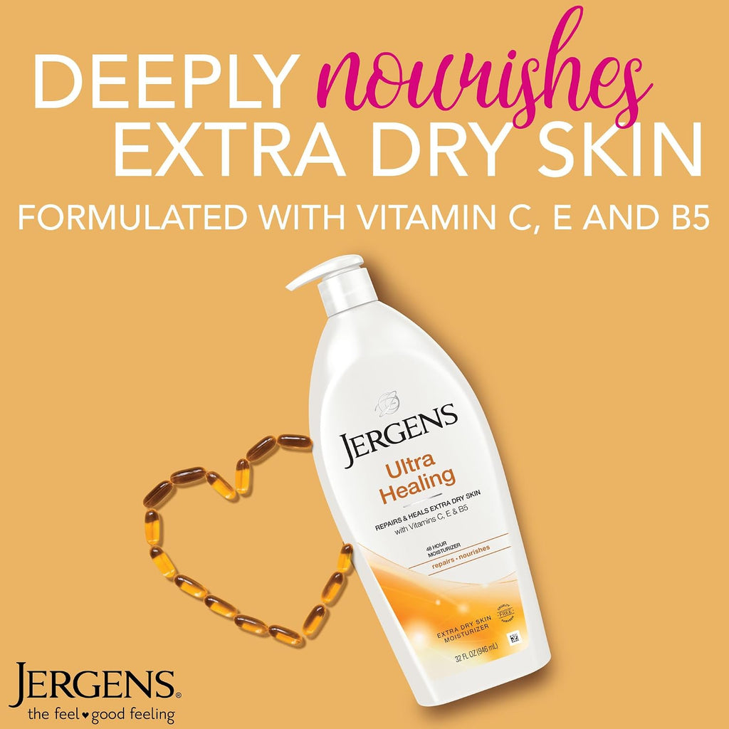 Jergens Ultra Healing Dry Skin Lotion, Hand and Body Moisturizer for Quick Absorption into Extra Dry Skin with Hydralucence Blend, Vitamins C, E and B5, White, 32 oz, Pack of 6