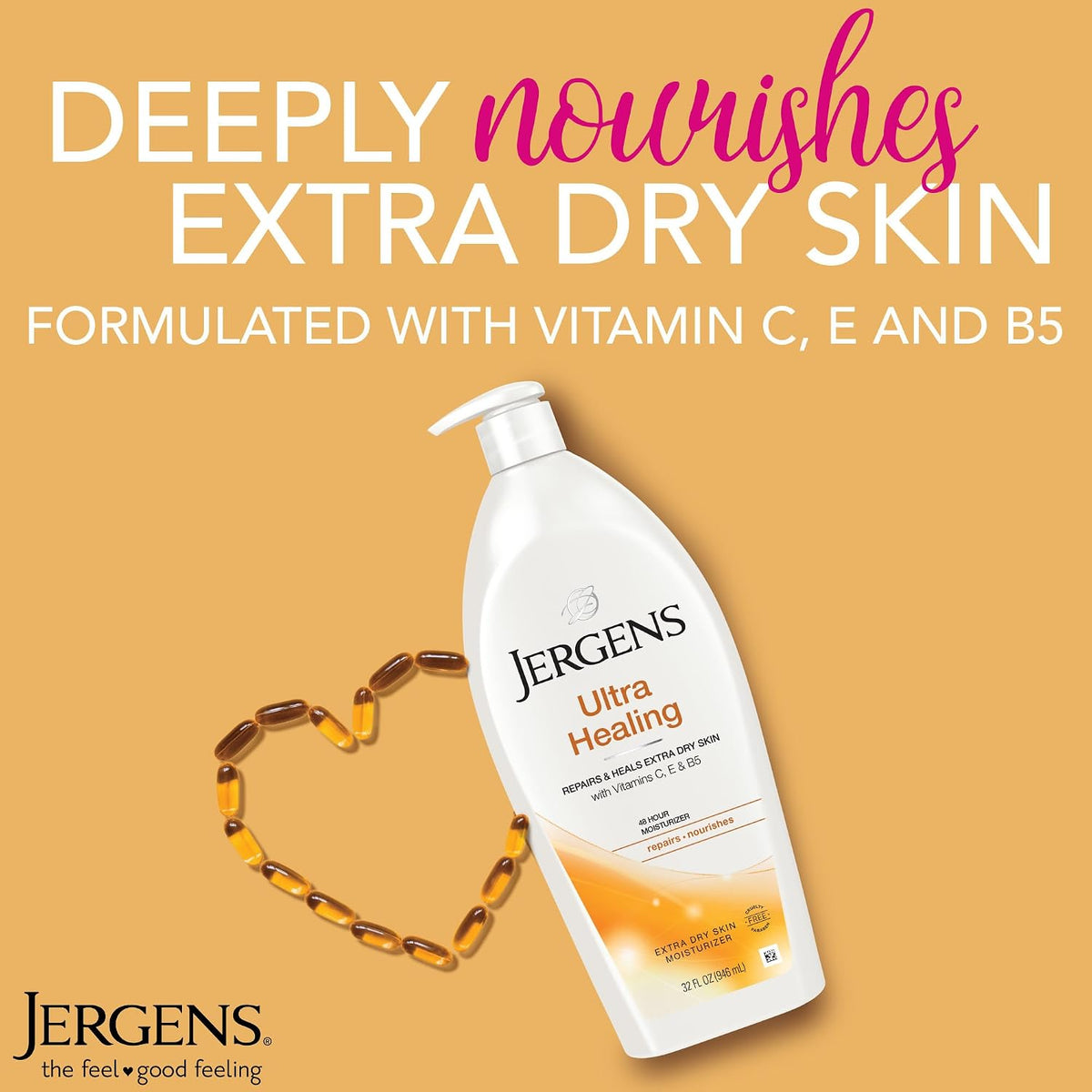Jergens Ultra Healing Dry Skin Lotion, Hand and Body Moisturizer for Quick Absorption into Extra Dry Skin with Hydralucence Blend, Vitamins C, E and B5, White, 32 oz, Pack of 6