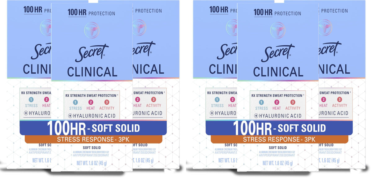 Secret Clinical Strength Antiperspirant Deodorant for Women, Stress Response, 3X Stress & 72hr Sweat & Odor Protection, PH Balancing Minerals, Soft Solid, 1.6 oz (Pack of 3)
