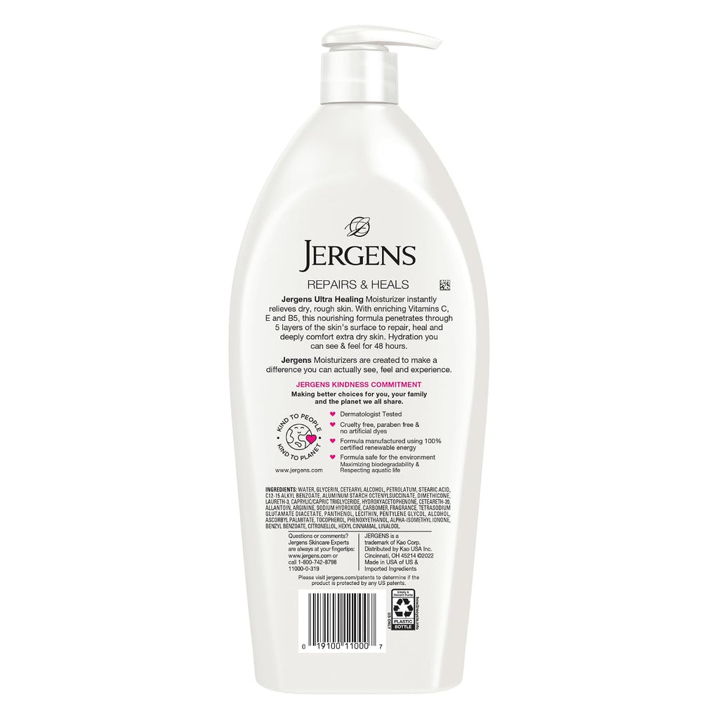 Jergens Ultra Healing Dry Skin Lotion, Hand and Body Moisturizer for Quick Absorption into Extra Dry Skin with Hydralucence Blend, Vitamins C, E and B5, White, 32 oz, Pack of 6