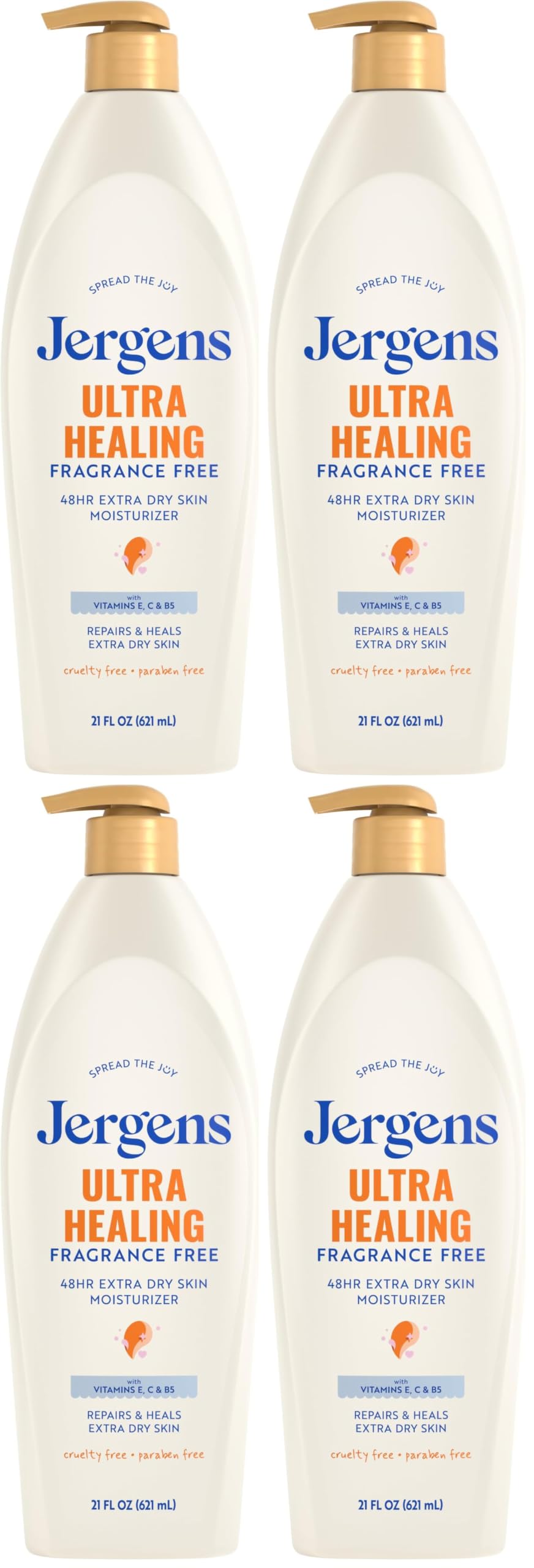 Jergens Ultra Healing Dry Skin Lotion, Hand and Body Moisturizer for Quick Absorption into Extra Dry Skin with Hydralucence Blend, Vitamins C, E and B5, White, 32 oz, Pack of 6