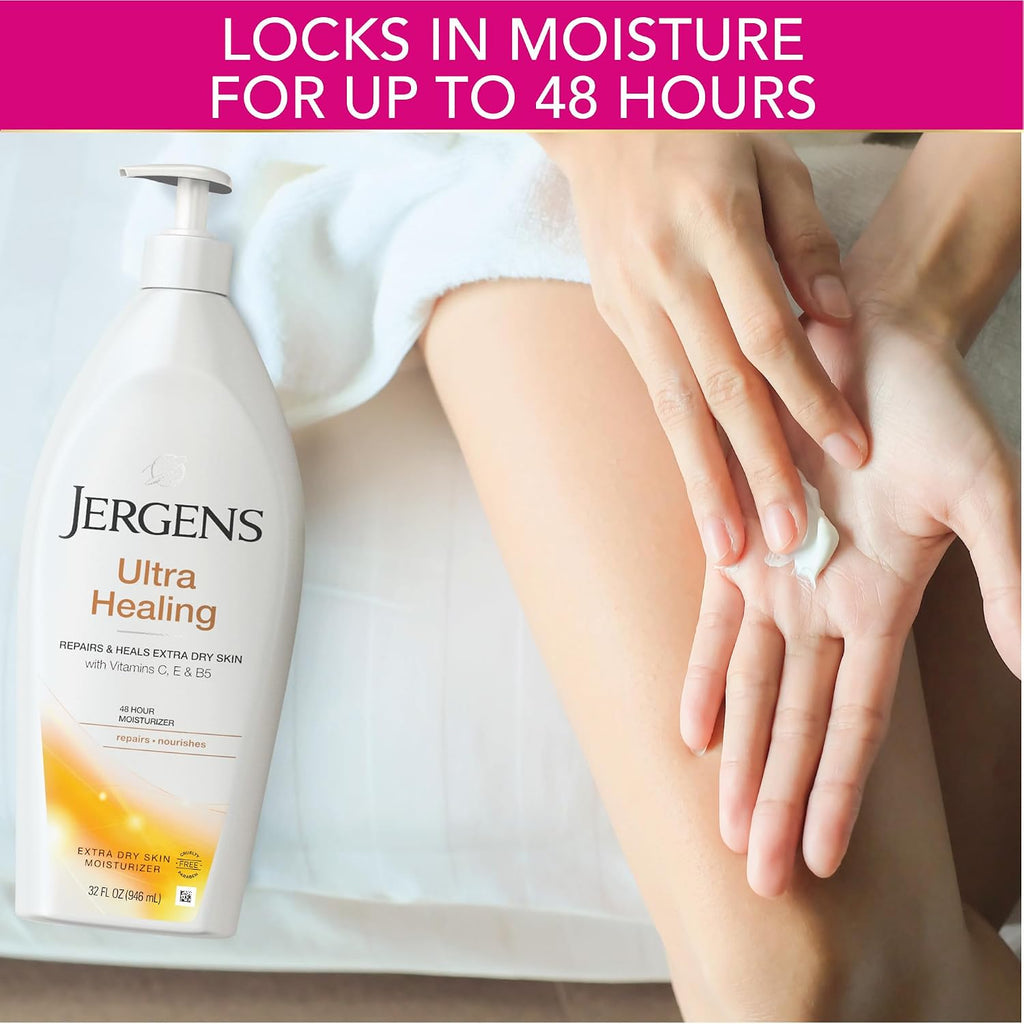 Jergens Ultra Healing Dry Skin Lotion, Hand and Body Moisturizer for Quick Absorption into Extra Dry Skin with Hydralucence Blend, Vitamins C, E and B5, White, 32 oz, Pack of 6