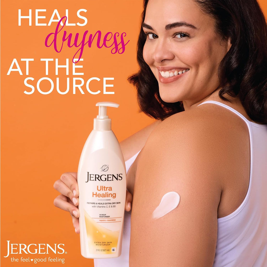 Jergens Ultra Healing Dry Skin Lotion, Hand and Body Moisturizer for Quick Absorption into Extra Dry Skin with Hydralucence Blend, Vitamins C, E and B5, White, 32 oz, Pack of 6