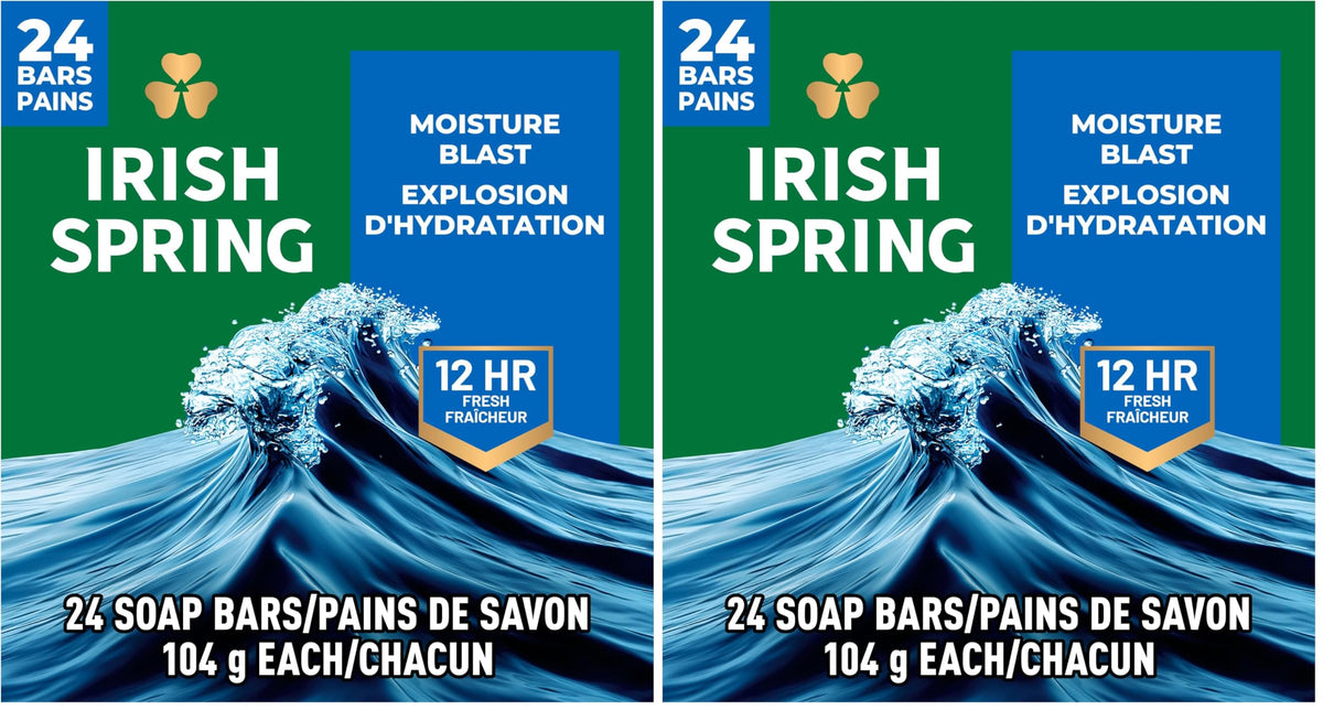 Irish Spring Active Scrub Mens Bar Soap, Men's Exfoliating Bar Soap, Smell Fresh and Clean for 12 Hours, Men Soap Bars for Washing Hands and Body, Recyclable Carton, 24 Pack, 3.7 Oz Soap Bars