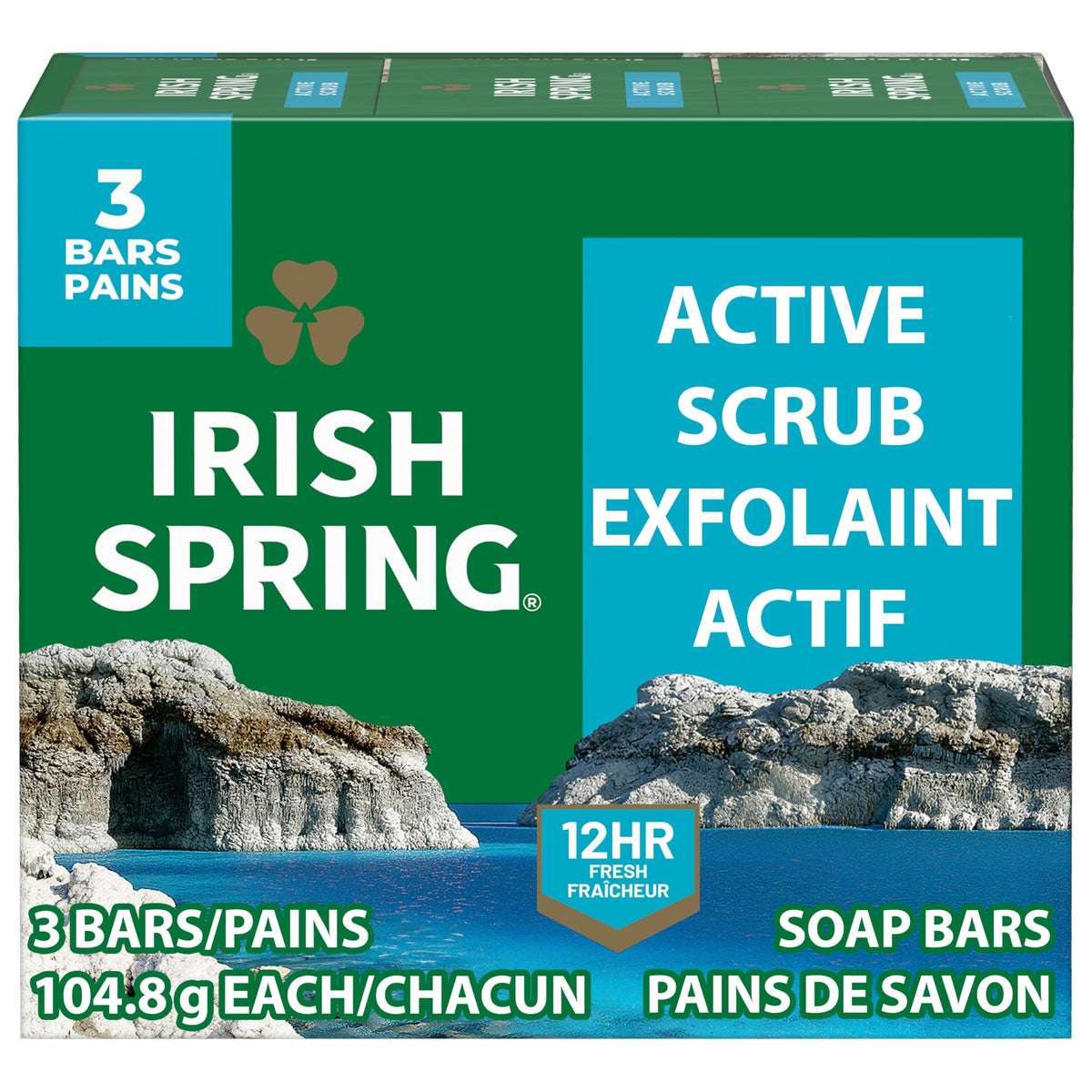 Irish Spring Moisture Blast Deodorant Bar Soap for Men, 3.7 oz (12 Pack)